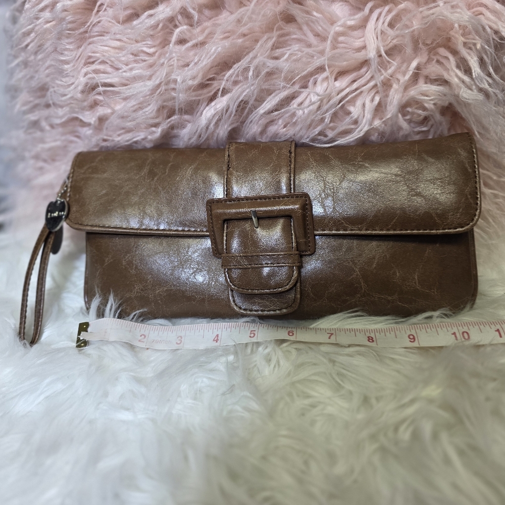Lulu Brown Leather Buckle Clutch Wallet - Women Bags